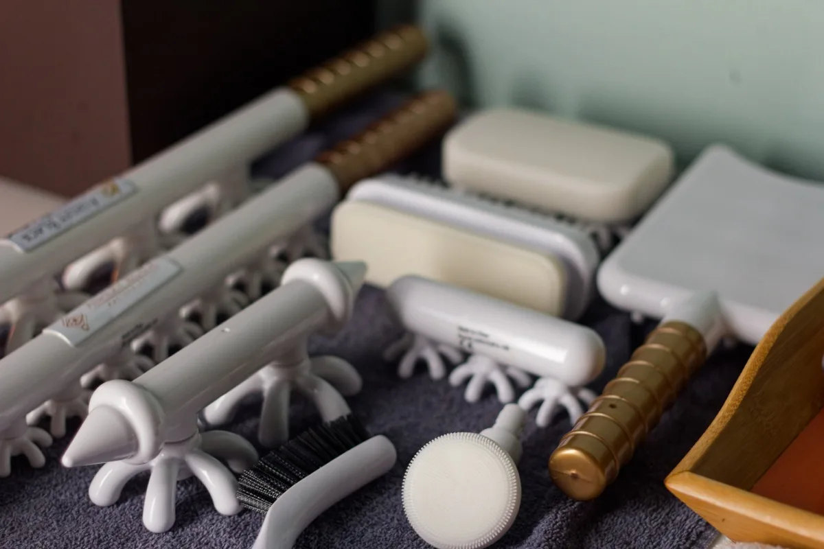 FasciaBlaster tools laid out for treatment